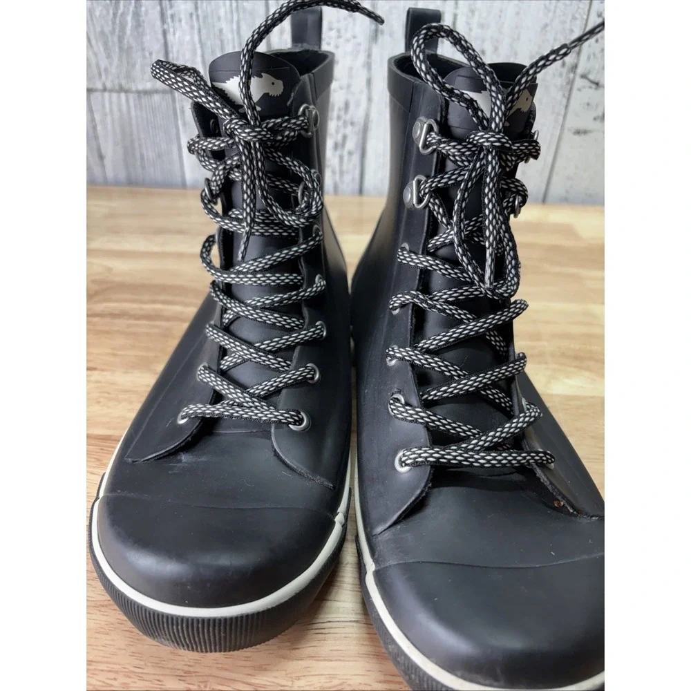 Womens Size 10Rain Boots ROCKET DOG RAINY RUBBER Bottoms Black Lace Up